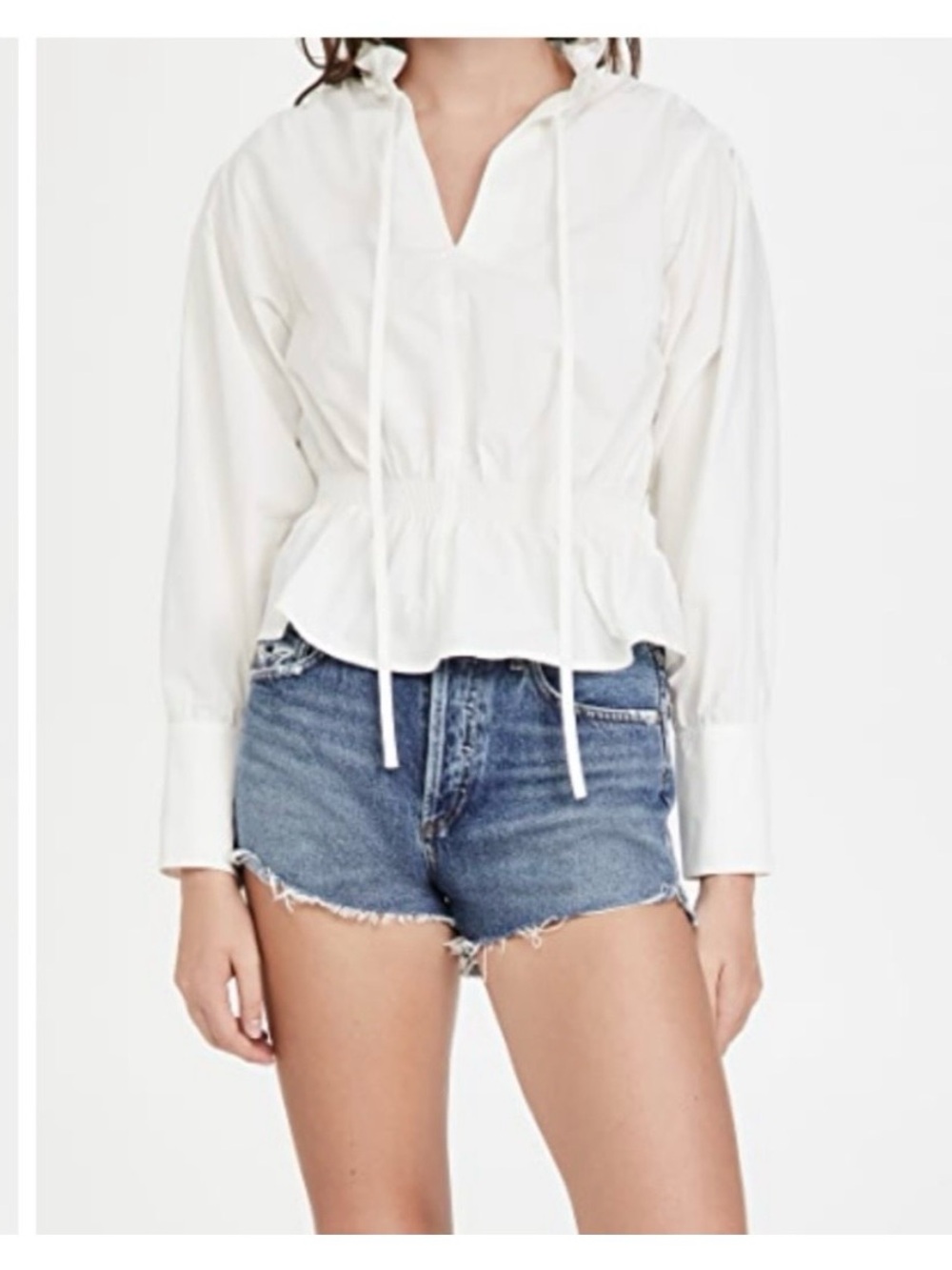 NWT- Rebecca Taylor White Peplum Drawstring Blouse
